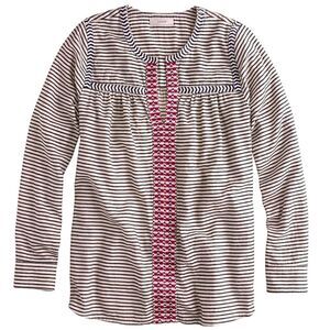 J. CREW EMBROIDERED ALPINE FOLK POPOVER  IN STRIPE